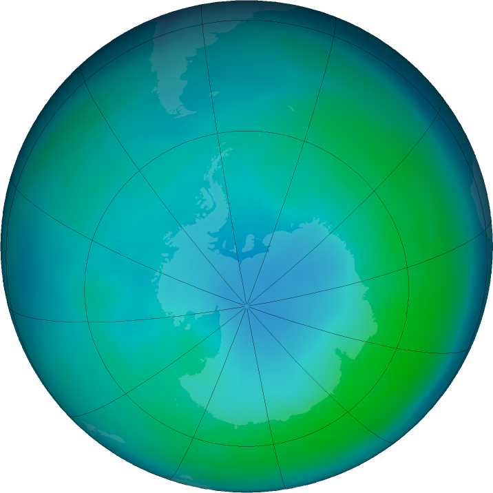 Antarctic ozone map for April 2020